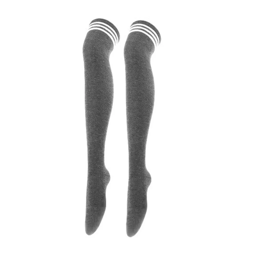 Gray with 3 White Stripes Over the Knee Thigh High Socks ONE SIZE Grunge Emo NEW